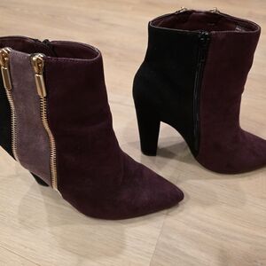 Shoe Dazzle Burgundy and Black Heeled Boots